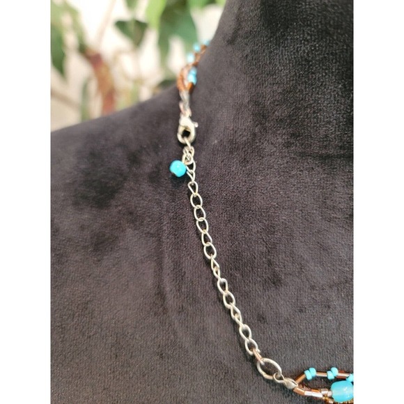 Women Fashion Brown Faux Jade Circle Turquoise Beads Pendant Lobster Clasp - Picture 6 of 6